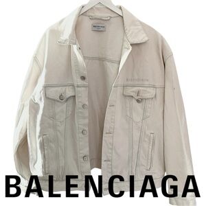 Authentic Balenciaga ivory denim jacket , signature oversized, boxy silhouette.